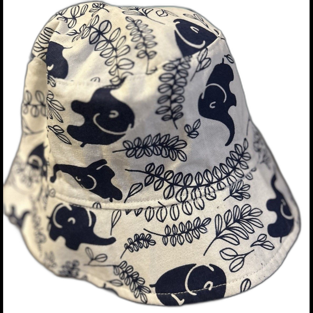 Unisex White &Blue Adult Bucket Hat W/Elephants & Foliage Adult SZ Small Cotton